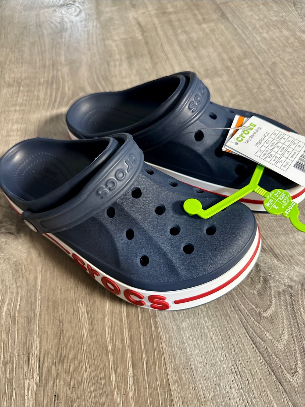 CROCS Kids Navy Clogs with Red & White Trim